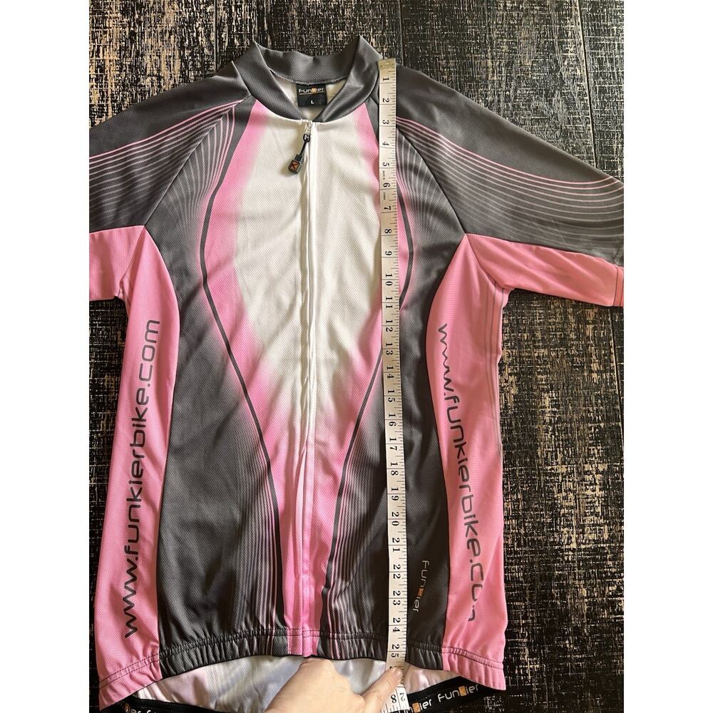 Funkier Pink Gray Short Sleeve Cycling Jersey Full Zip Road Bike Large - Picture 5 of 6